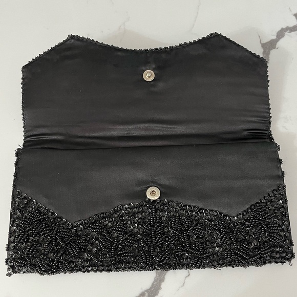 Vintage La Regale Ltd Nlack Beaded Sequined Satin Evening Clutch Bag Hong Kong - Picture 5 of 11